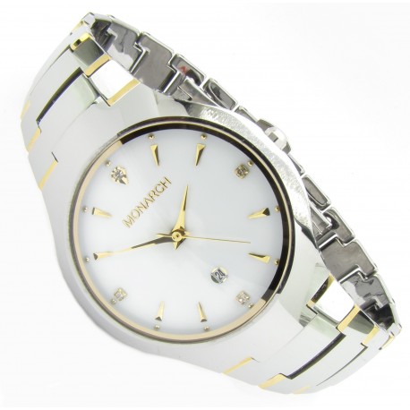 Monarch Tungsten Wolfram Armband Uhr "Classic White Gold"